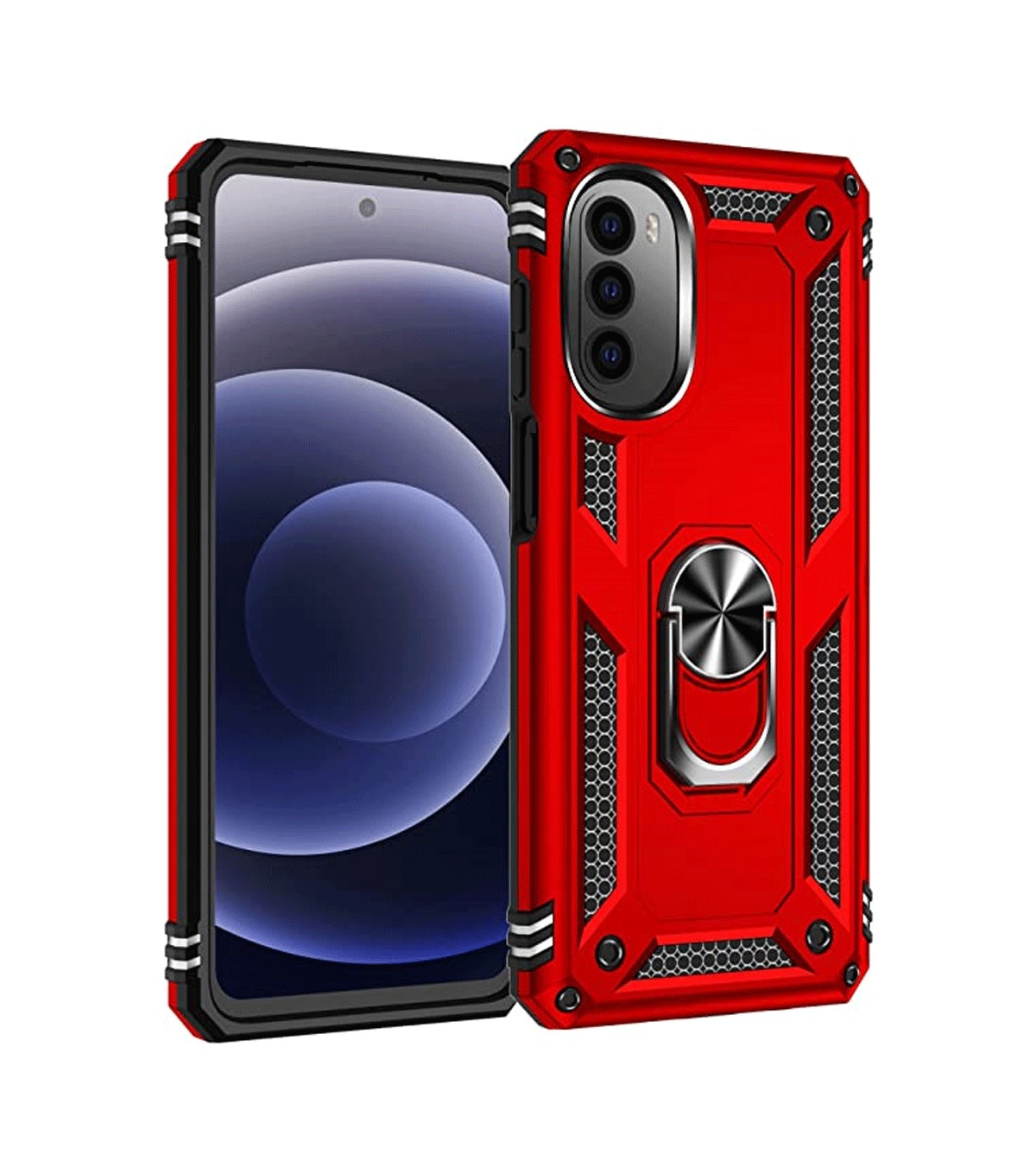Protectores para celular  para Motorola  Moto G52 / G82 Funda reforzada con anillo v2 Rojo
